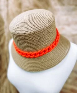 Texas Bling Hats Siena Chain Band Straw Bucket Hat- Camel