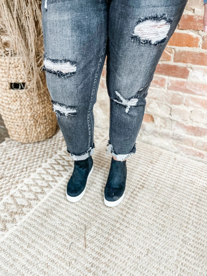 Risen Lellan High Rise Distressed Straight Leg Jeans- Washed Black 2 Risen Lellan High Rise Distressed Straight Leg Jeans- Washed Black