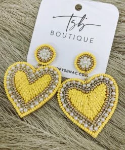 Texas Bling Yellow Heart Beaded Earrings