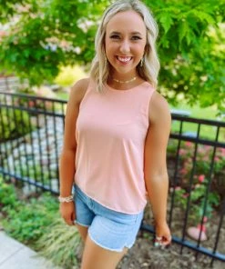 Be Cool Sasha Classic Tank Top- Peach Tops