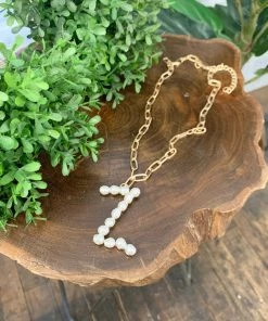 Texas Bling Jewelry Pearl Initial Letter Necklace- Z