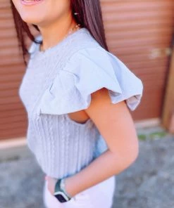 Entro Tops Mariah Stitched Blue Ruffle Bodysuit