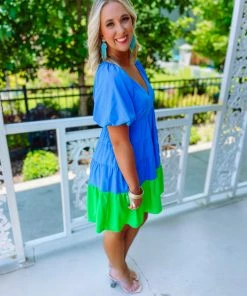 Entro Eliza Colorblock Bubble Sleeve Babydoll Dress Dresses