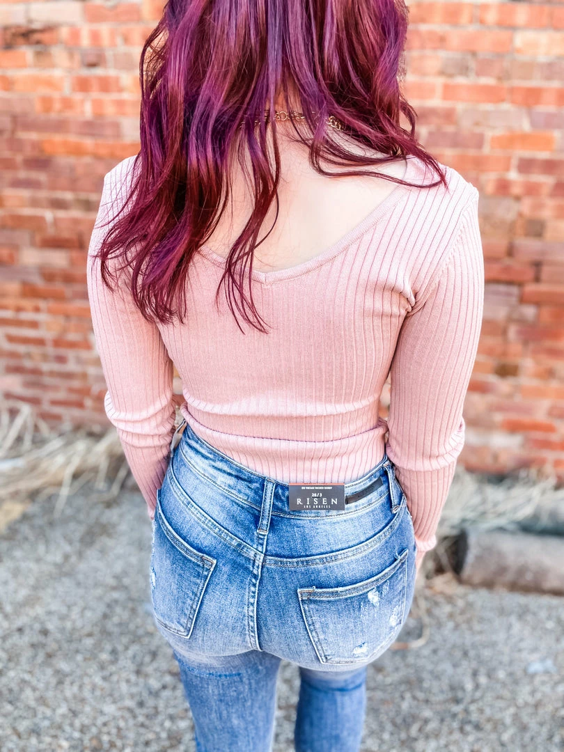 Love Tree Amber Long Sleeve Rib Bodysuit- Mauve 5 Love Tree Amber Long Sleeve Rib Bodysuit- Mauve