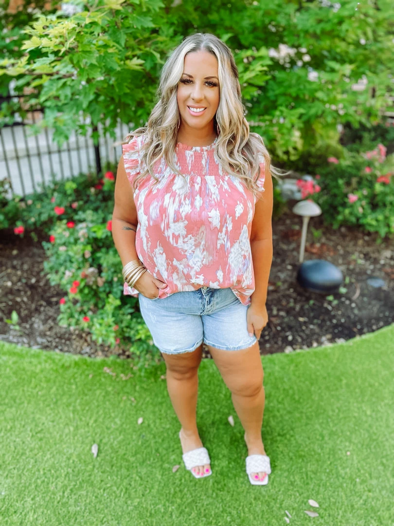 Hayden Plus Peyton Watercolor Smocked Yoke Ruffled Tank Top 3 Hayden Plus Peyton Watercolor Smocked Yoke Ruffled Tank Top