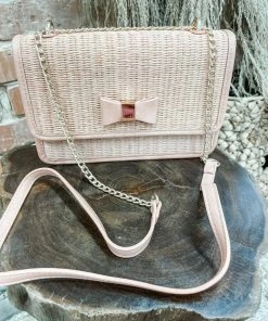 Texas Bling Halli Rectangle Straw Bag- Blush