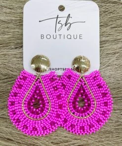 Texas Bling Mariana Hot Pink Beaded Earrings Jewelry