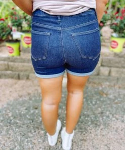 Risen Shelby High Rise Rolled Up Shorts Denim