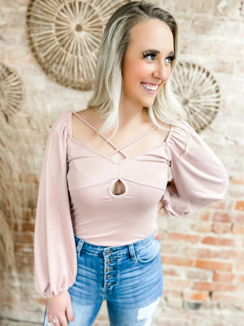 Peach Love Victoria Bubble Sleeve Bodysuit- Dusty Mauve 1 Peach Love Victoria Bubble Sleeve Bodysuit- Dusty Mauve