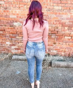 Love Tree Zoe L/S Tie Front Top- Mauve