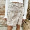 Easel Denim Perla Asymmetrical Waist Painted Distressed Skirt