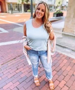 Rae Mode Lola Basic Athletic Tank Top- Sage Plus