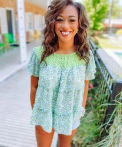 Davi & Dani Brooke Lace Floral Loose Top