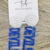 Texas Bling Blue Devils White Pom Earrings