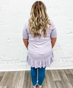 Zenana Premium Plus Kaylee Overlap Ruffle Bottom Top- Dusty Lavender