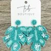 Texas Bling Blue Palm Leaf Beaded Earrings Take Me Away: Resort Edition