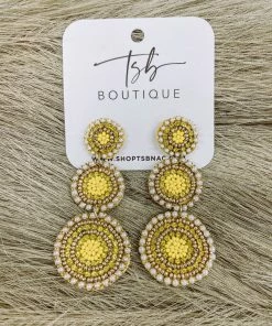 Texas Bling Yellow Beaded Circle Earrings Jewelry