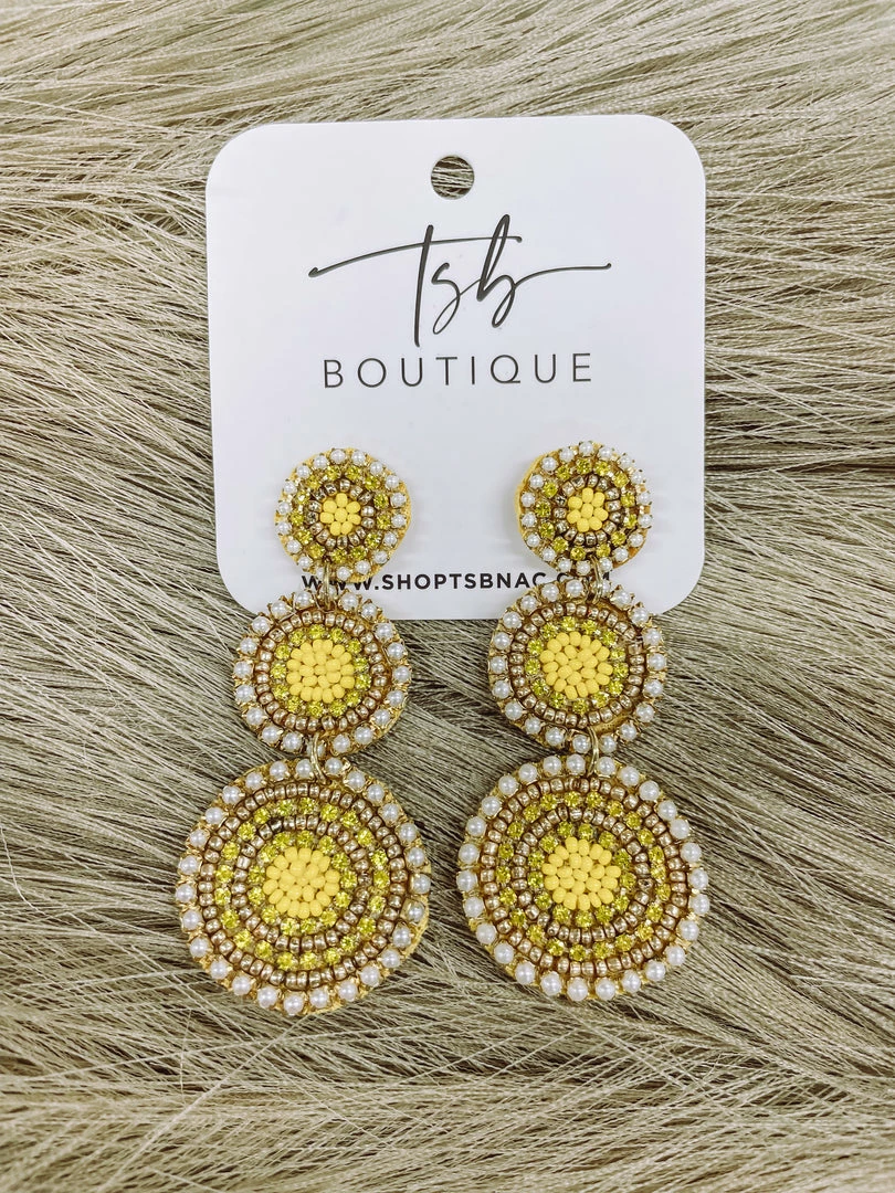 Texas Bling Yellow Beaded Circle Earrings Jewelry 1 Texas Bling Yellow Beaded Circle Earrings Jewelry
