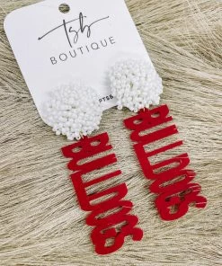 Texas Bling Maroon Bulldogs White Pom Earrings 2022 School Style