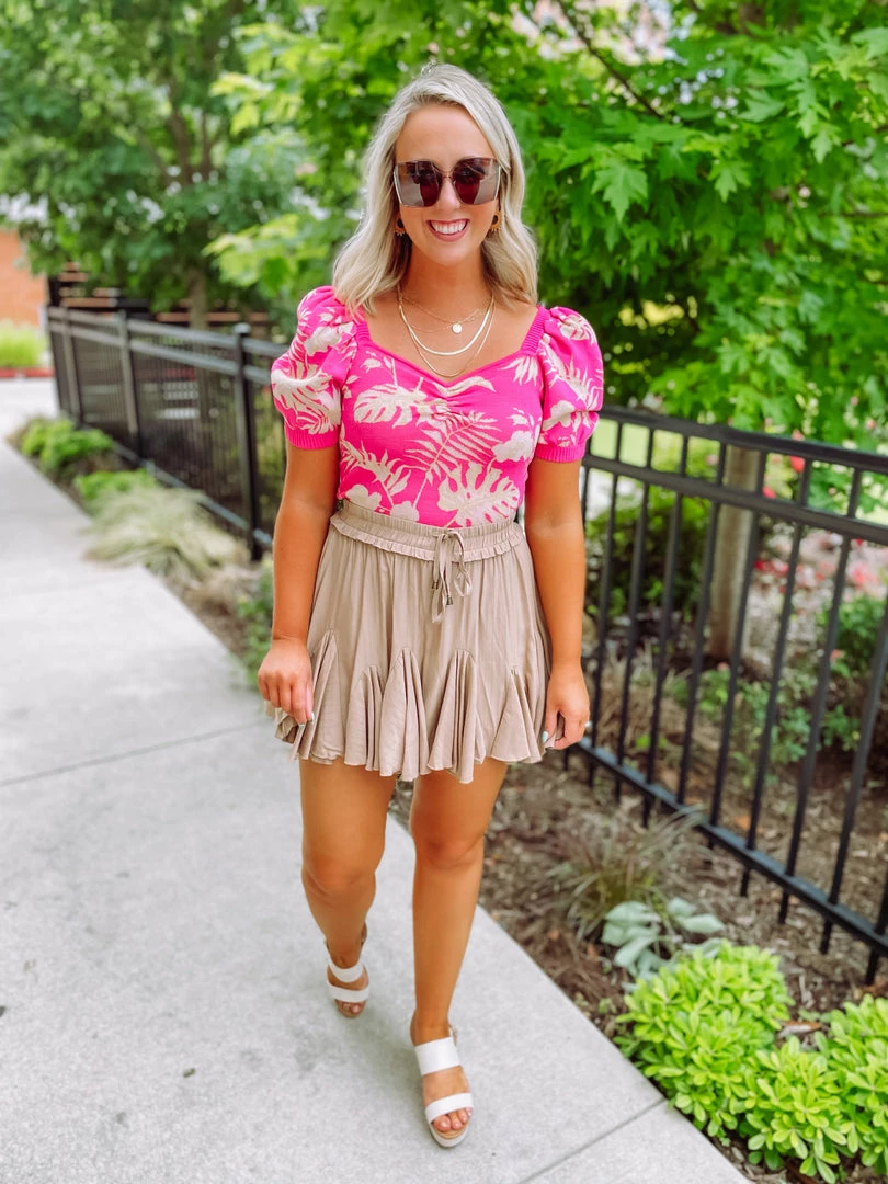 Entro Neutral Babe Maisie Solid Ruffle Detail Skort- Tan 3 Entro Neutral Babe Maisie Solid Ruffle Detail Skort- Tan