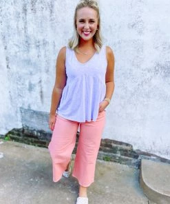 Fantastic Fawn Tops Lexie Mineral Wash Loose Fit V Neck Tank Top