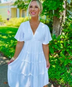 Umgee Dresses Sandra Flutter Sleeve Dress- Off White