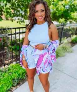 Trend Notes Collins Rib Knit Sleeves Halter Top