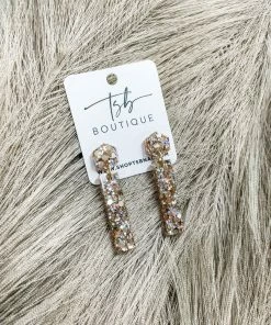 Texas Bling Rectangle Dangle Earrings- Chunky Champagne Gold Jewelry