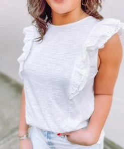 Doe & Rae Tops Miriam Eyelet Ruffle Sleeve Knit Top