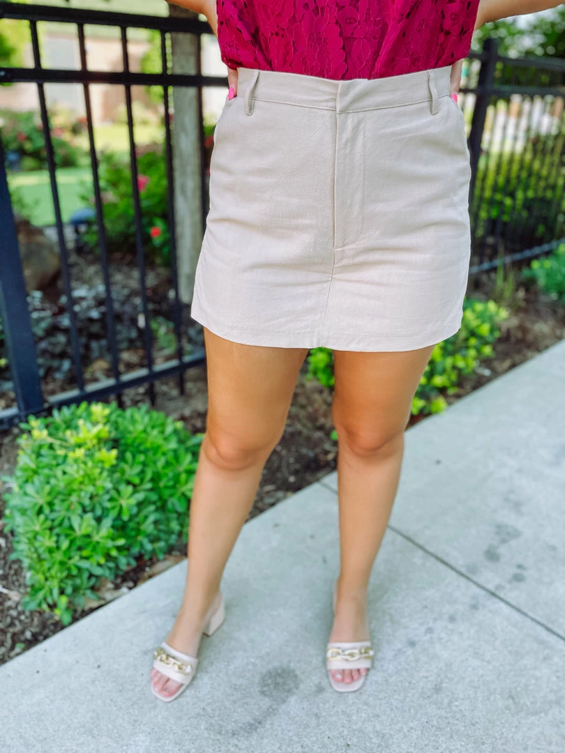 Entro Everly Classy High Waisted Skort-Beige 1 Entro Everly Classy High Waisted Skort-Beige