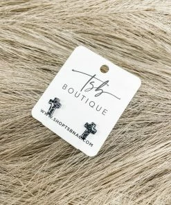 Texas Bling Cross Stud Earrings- Gunmetal
