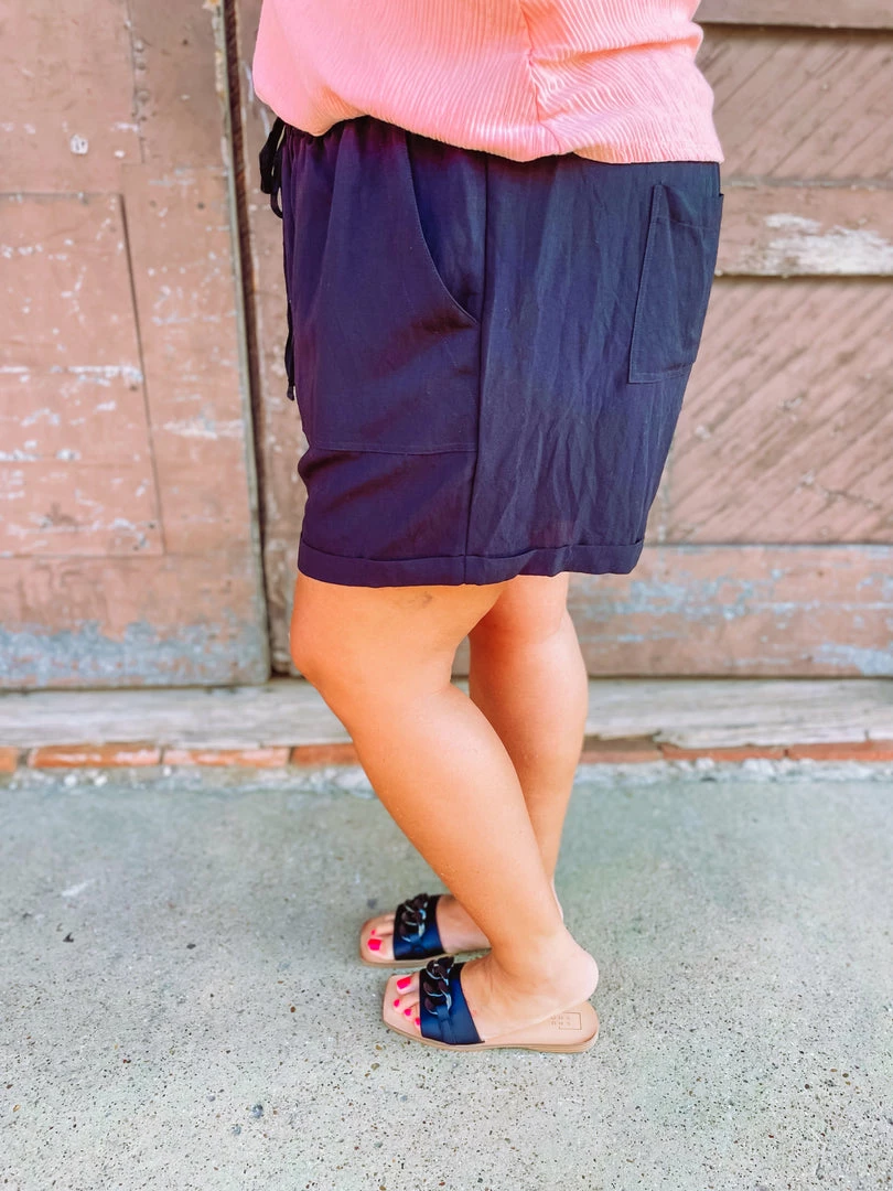 Kori Ashlyn Drawstring Waist Shorts- Black Plus 2 Kori Ashlyn Drawstring Waist Shorts- Black Plus