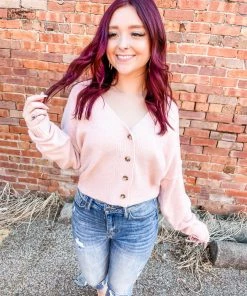 Hyfve Hailey Button Detail Sweater- Pale Pink Tops