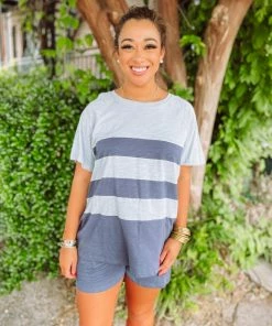 Cotton Bleu Annie Color Blocked Shorts Set- Navy Sets 8 Cotton Bleu Annie Color Blocked Shorts Set- Navy Sets