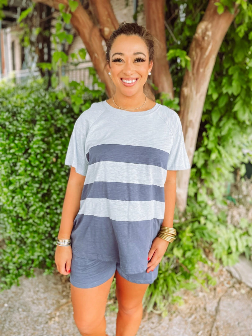 Cotton Bleu Annie Color Blocked Shorts Set- Navy Sets 3 Cotton Bleu Annie Color Blocked Shorts Set- Navy Sets
