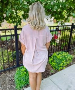 Cezanne Mia Solid Drop Shoulder Woven Top- Dark Blush