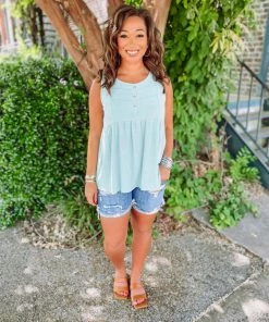 Ces Femme Sloane Button Trim Detail Babydoll Tank Tops