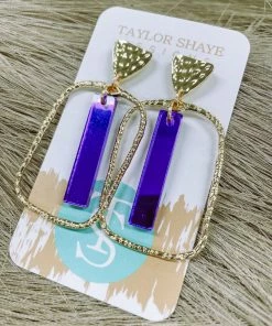 Texas Bling Mae Rectangle Stick Hoops- Purple Jewelry