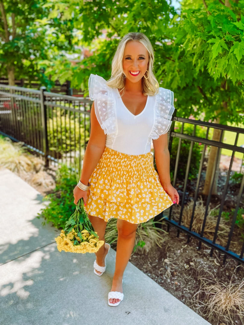 Flying Tomato Landry Ribbed Knit Ruffled Sleeve Bodysuit- Ivory 3 Flying Tomato Landry Ribbed Knit Ruffled Sleeve Bodysuit- Ivory