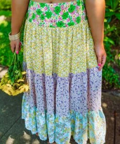 Hailey & Co Bottoms Pearl Floral Print Mixed Maxi Skirt