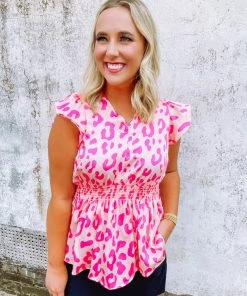 Hailey & Co Joyce Cheetah Smocked Waist Top Tops