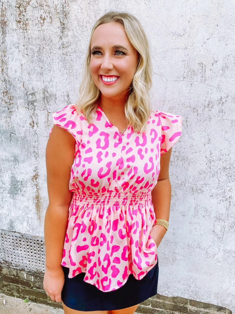 Hailey & Co Joyce Cheetah Smocked Waist Top Tops 1 Hailey & Co Joyce Cheetah Smocked Waist Top Tops