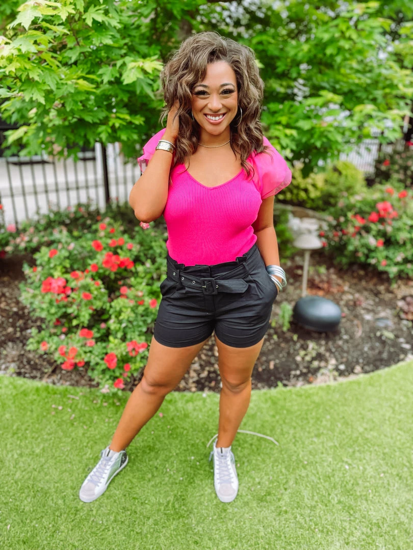 Flying Tomato Mallory Sheer Puff Sleeve Ribbed Top Tops 3 Flying Tomato Mallory Sheer Puff Sleeve Ribbed Top Tops