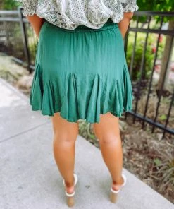 Entro Maisie Solid Ruffle Detail Skort- Heather Green Bottoms