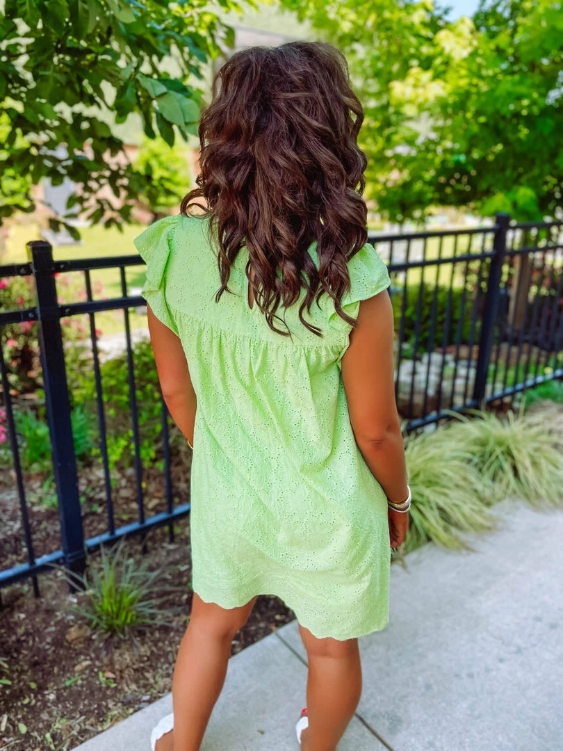 Haptics Lulu Eyelet Frill Neck Dress- Lime 6 Haptics Lulu Eyelet Frill Neck Dress- Lime