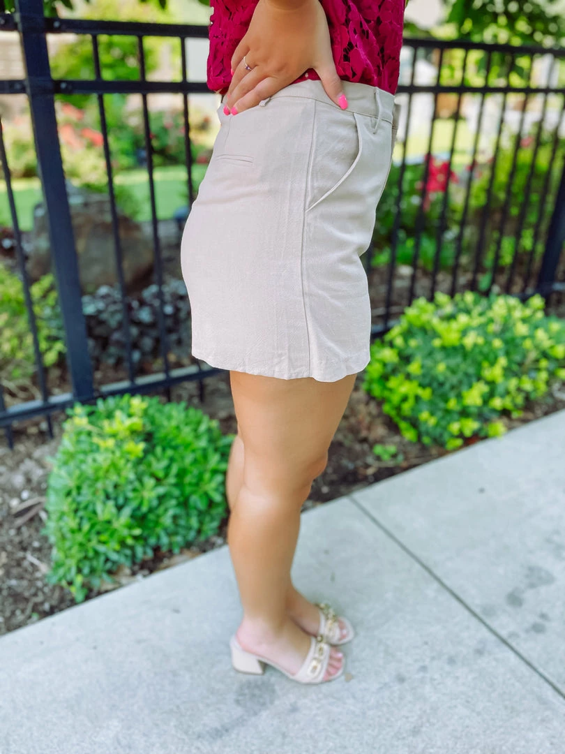 Entro Everly Classy High Waisted Skort-Beige 3 Entro Everly Classy High Waisted Skort-Beige