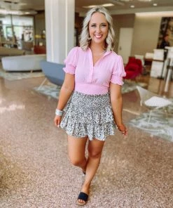 Love Tree Tops Janet Woven Smocked Detail Top