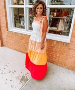 Flying Tomato Ashlyn Woven Color Blocked Maxi Dress