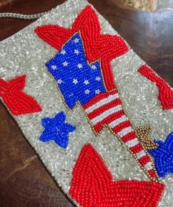 Texas Bling American Flag Beaded Phone Pouch Bags