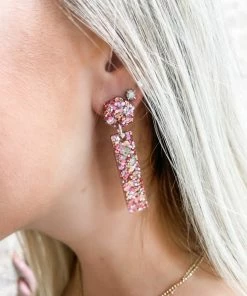 Texas Bling Shiny Rose Gold Rectangle Earrings